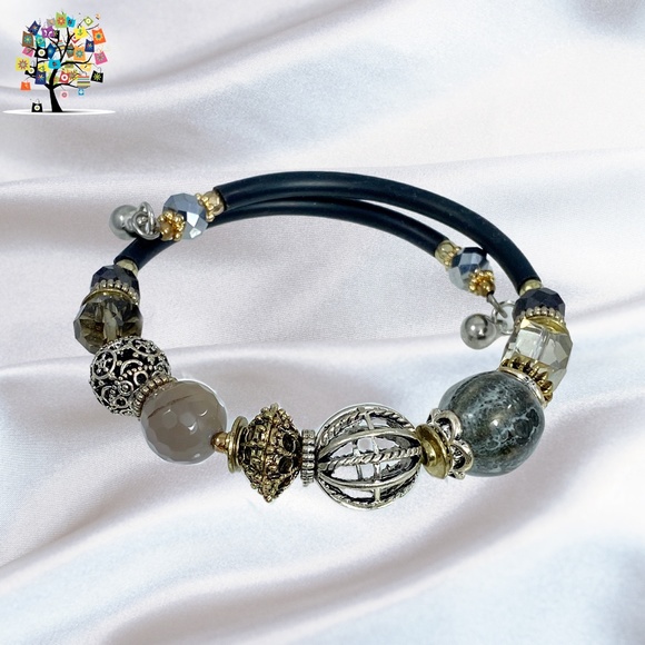 Dragonfly Spirit Designs Jewelry - Memory Wire Wrap Bangle Bracelet Gray Marbled Handmade